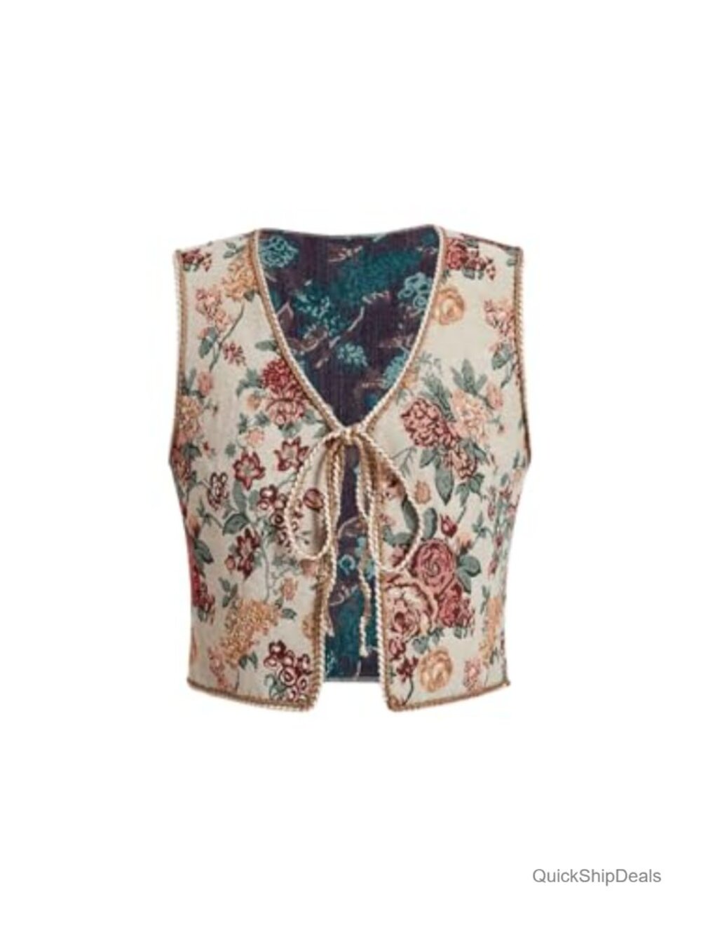 Sleeveless Floral Embroidered V-Neck Crop Vest